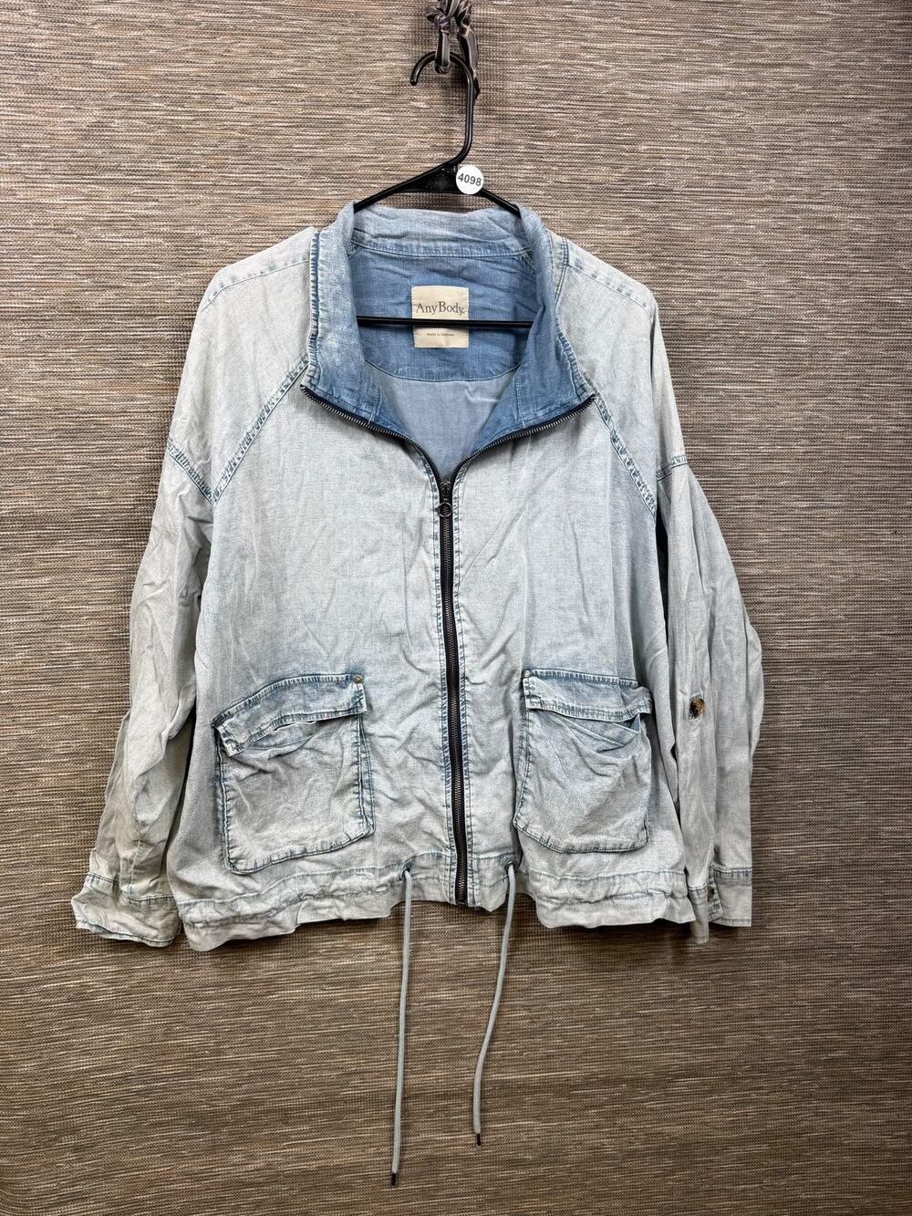 AnyBody Jacket Womens 2X Blue Lyocell Denim Full Zip Drawstring Hem Pockets